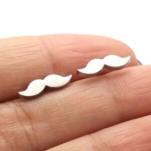 Mustache Silver Toned Stud Earrings